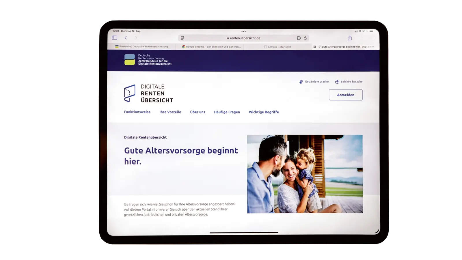 Startseite der Digitalen Rentenübersicht. 