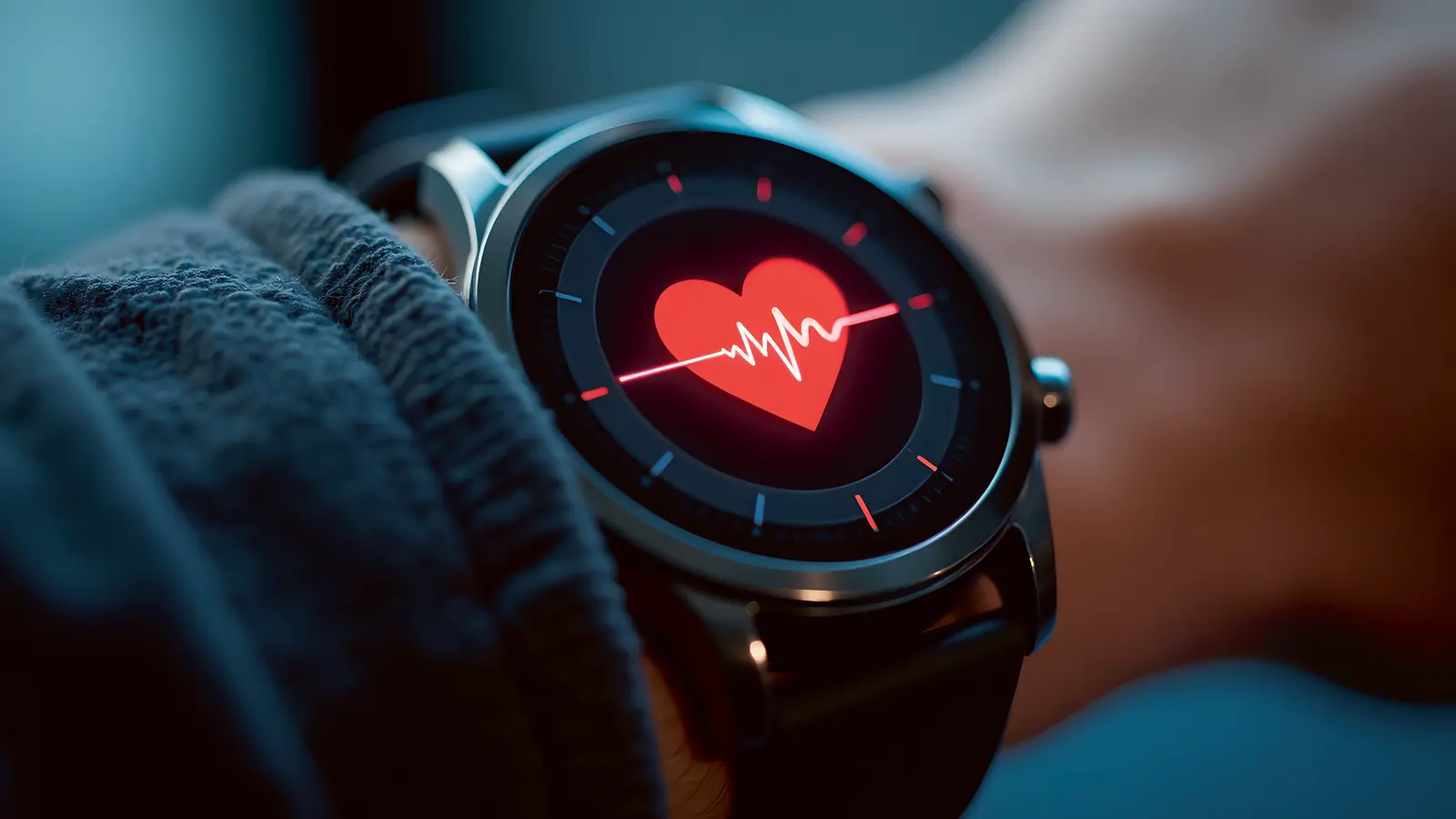 Eine Makroaufnahme einer Smartwatch, die Gesundheitsdaten erfasst.
